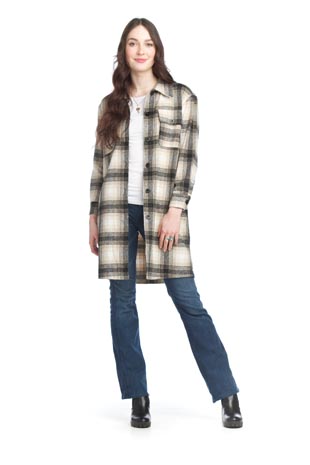 JT-13726 - Plaid Long Shacket with Side Seam Pockets - Colors: As Shown - Available Sizes:XS-XXL - Catalog Page:66 