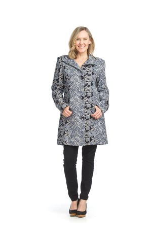 JT-15742 - Tapestry Collared Coat with Pockets - Colors: As Shown - Available Sizes:XS-XXL - Catalog Page:49 