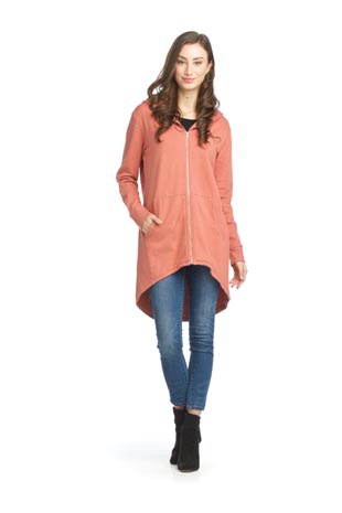 JT-15752 - Cotton Aline High Low Sweater Jacket With Hood - Colors: As Shown - Available Sizes:XS-XXL - Catalog Page:79 