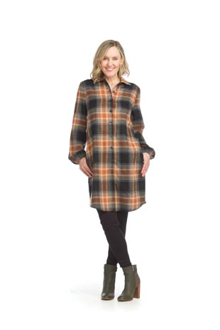 PD-15512 - Plaid Shirt Dress with Pockets - Colors: As Shown - Available Sizes:XS-XXL - Catalog Page:37 