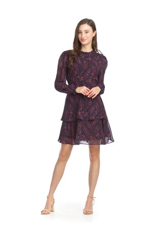 PD-15517 - Mock Neck Paisley Dress with Ruffle Skirt - Colors: As Shown - Available Sizes:XS-XXL - Catalog Page:45 