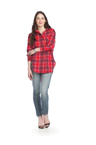 PT-15011 - Plaid High Low Button Front Tunic - Colors: As Shown - Available Sizes:XS-XXL - Catalog Page:56 