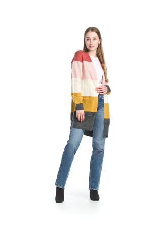 ST-13250 - Striped Lightweight Cardigan With Pockets - Colors: As Shown - Available Sizes:S-XL - Catalog Page:30 