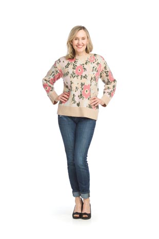 ST-13280 - Floral Jacquard Sweater  - Colors: As Shown - Available Sizes:XS-XXL - Catalog Page:9 