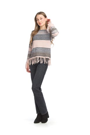 ST-15201 - Striped Knit Sweater with Fringe Detail - Colors: As Shown - Available Sizes:S-XL - Catalog Page:9 