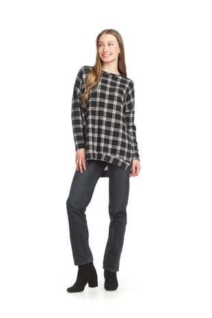 ST-15216 - Plaid High Low Tunic with Slit  - Colors: As Shown - Available Sizes:XS-XXL - Catalog Page:22 