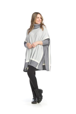ST-15254 - Cowl Neck Sleeved Poncho - Colors: As Shown - Available Sizes:S/M,L/XL - Catalog Page:13 