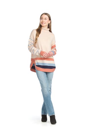 ST-15256 - Striped Cowl Neck Sweater - Colors: As Shown - Available Sizes:S-XL - Catalog Page:6 