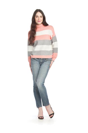 ST-15257 - Ribbed Striped Cowl Neck Sweater - Colors: As Shown - Available Sizes:S-XL - Catalog Page:10 