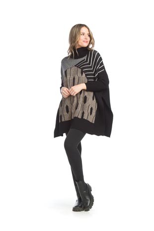 ST-15270 - Printed Sleeved Poncho Style Sweater - Colors: As Shown - Available Sizes:S/M,L/XL - Catalog Page:22 