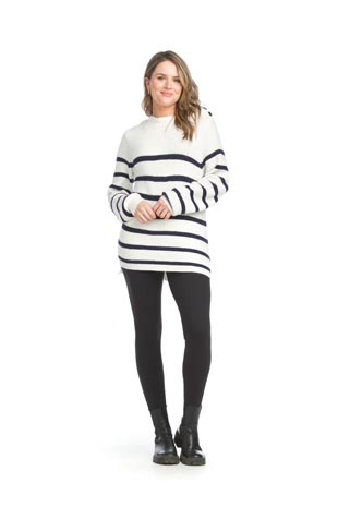 ST-15276 - Knit Striped Sweater with Button Detail - Colors: As Shown - Available Sizes:S-XL - Catalog Page:3 