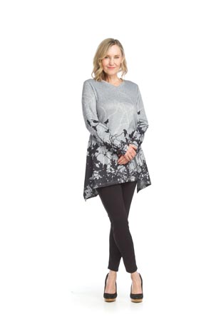 ST-15297 - Raven Printed Hanky Hem Tunic with Pockets - Colors: As Shown - Available Sizes:XS-XXL - Catalog Page:25 