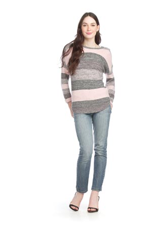 ST-15301 - Striped Shirt Hem Sweater - Colors: As Shown - Available Sizes:XS-XXL - Catalog Page:4 