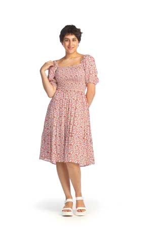 PD-14552 - DITSY FLORAL SMOCKED PUFF SLEEVE DRESS - Colors: AS SHOWN - Available Sizes:S-XL - Catalog Page:32 