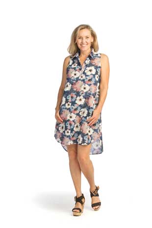PD-14614 - FLORAL COTTON COLLARED DRESS WITH POCKETS - Colors: AS SHOWN - Available Sizes:S-XL - Catalog Page:22 