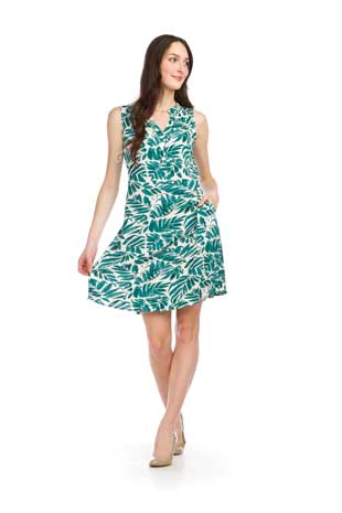 PD-16618 - TROPICAL PRINT HEMLEY DRESS WITH POCKETS - Colors: AS SHOWN - Available Sizes:XS-XXL - Catalog Page:25 