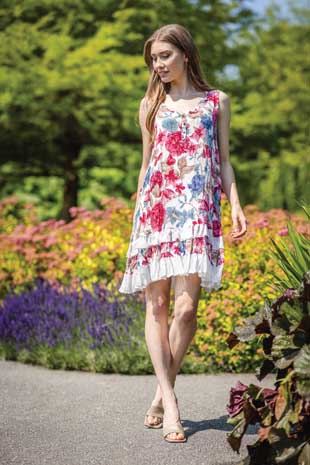 PD-16651 - FLORAL CRINKLE RUFFLE HEM DRESS - Colors: AS SHOWN - Available Sizes:XS-XXL - Catalog Page:9 