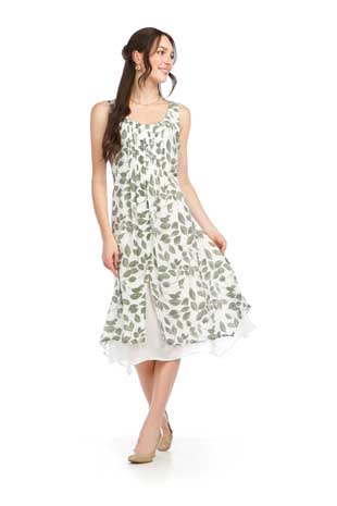 PD-16732 - LEAF PRINTED LAYERED PINTUCK DRESS - Colors: AS SHOWN - Available Sizes:XS-XXL - Catalog Page:38 