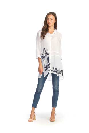 PT-14055 - FLORAL BRUSHSTROKE PRINTED BUTTON FRONT TUNIC - Colors: AS SHOWN - Available Sizes:XS-XXL - Catalog Page:54 