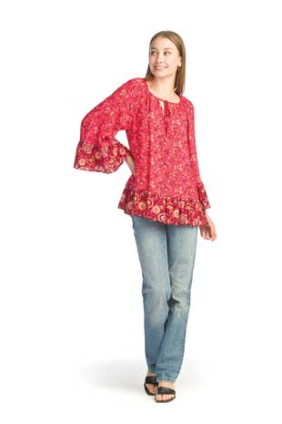 PT-14087 - FLORAL BELL SLEEVE BLOUSE - Colors: AS SHOWN - Available Sizes:XS-XXL - Catalog Page:64 