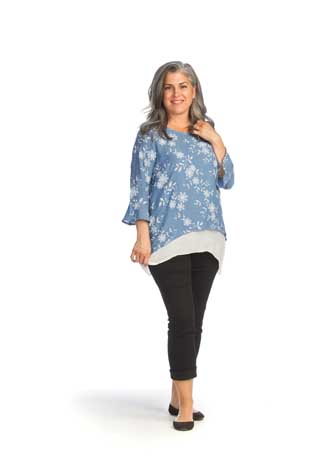 PT-14154 - FLORAL TEXTURED LAYERED BLOUSE - Colors: AS SHOWN - Available Sizes:XS-XXL - Catalog Page:59 