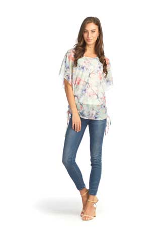 PT-14156 - FLORAL OVERLAY BLOUSE WITH TIE SIDES AND CAMI UNDERLAY - Colors: AS SHOWN - Available Sizes:XS-XXL - Catalog Page:51 