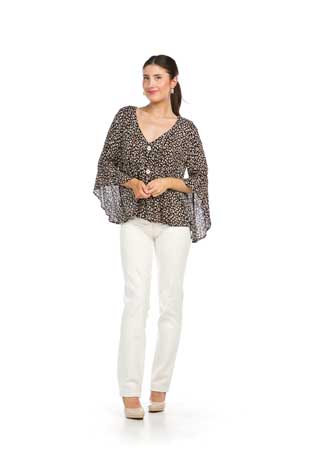 PT-16064 - ANIMAL PRINT FLOWY CROPPED BLOUSE WITH RUFFLE SLEEVES - Colors: AS SHOWN - Available Sizes:XS-XXL - Catalog Page:47 