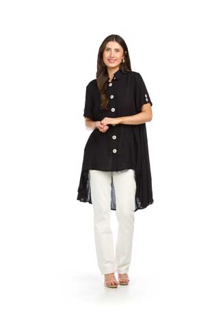 PT-16073 - SHORT SLEEVE HIGH LOW BUTTON FRONT TUNIC - Colors: AS SHOWN - Available Sizes:XS-XXL - Catalog Page:46 